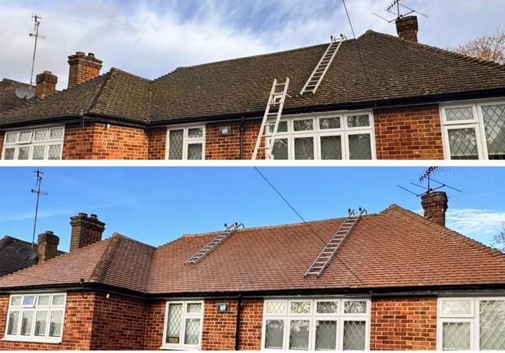 Moss-heavy tiled roof restored
